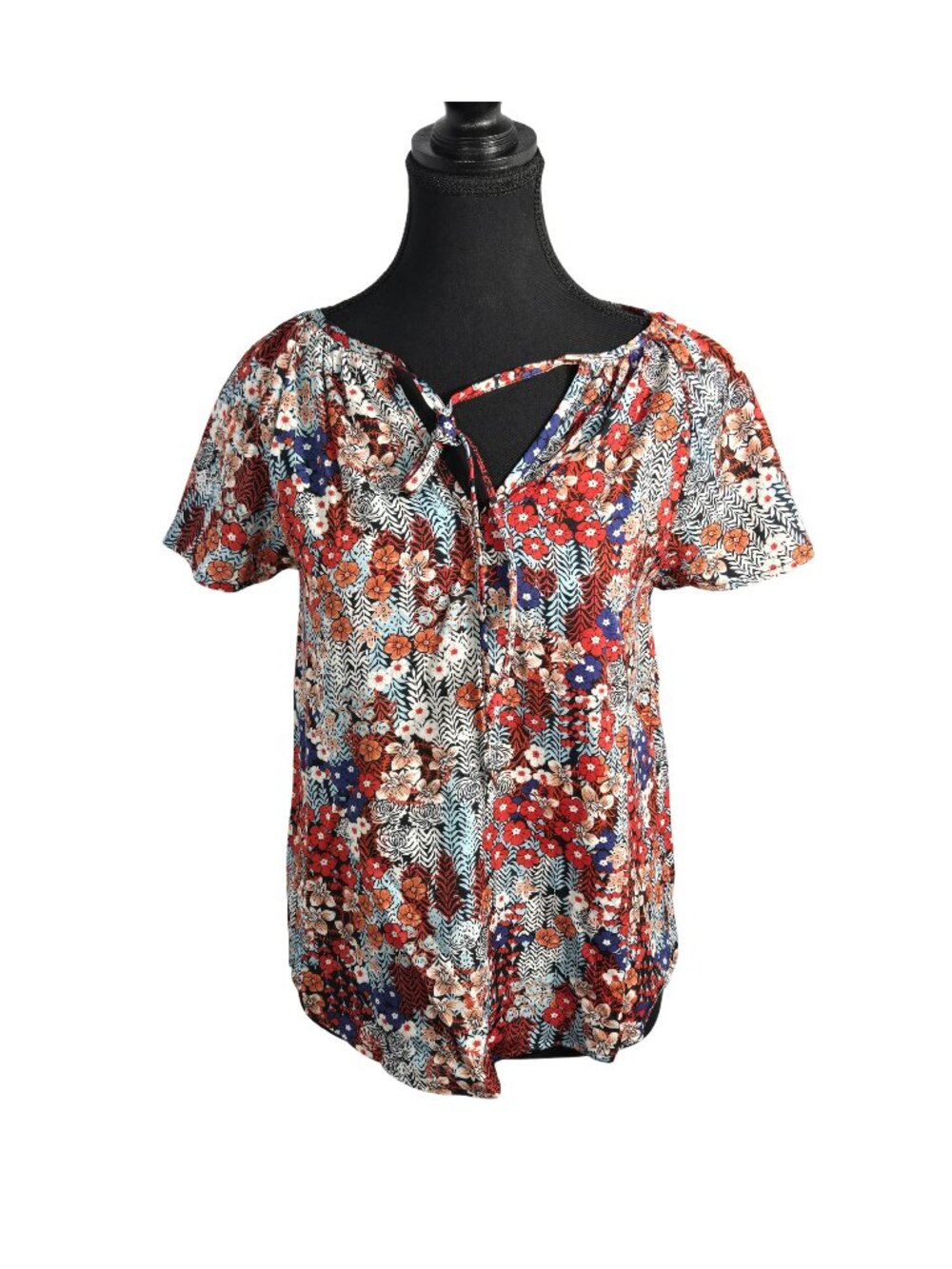 NWOT | Terracotta Floral Flutter Sleeve Tie Neck Top Botanical Print | Small
